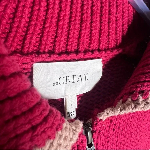 NEW The Great. The Ranch Cardigan Zip Sweater Nude Red Sz 1 S - Picture 6 of 11